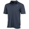 Dark blue polo shirt with a collar and short sleeves, featuring a small patch detail on the left chest.