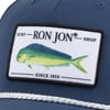 Blue cap with a patch featuring a fish illustration and text: RON JON SURF SHOP SINCE 1959.