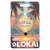 Lokai bracelet packaging with a beach sunset backdrop. Bracelet features Ron Jon Surf Shop logo, labeled with Mt. Everest water and Dead Sea mud.
