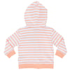 A childrens hooded sweatshirt with peach and white horizontal stripes, shown from the back.