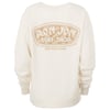 Beige sweatshirt with a Ron Jon Surf Shop, Long Beach Island logo on the back, featuring decorative floral details.