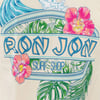 Ron Jon Surf Shop logo with pink hibiscus flowers, green palm leaves, and blue ocean waves in the background.