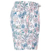 Side view of floral printed shorts with toucan designs, featuring a back pocket and a drawstring waist.