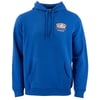 A blue hooded sweatshirt with a front pocket and a small patch on the left chest that reads Ron Jon Surf Shop.