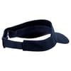A navy blue visor cap with an adjustable strap, displayed on a plain white background.