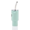 A light green insulated travel mug with a handle and a metal straw, featuring a clear lid.