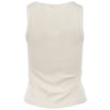 Back view of a plain, beige ribbed tank top against a white background.