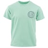 Light green short-sleeve t-shirt with a small circular logo featuring a dog and text on the left chest area.