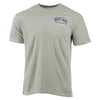 Gray green T-shirt with a small Ron Jon Surf Shop Orlando logo on the upper left front.