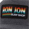 Gray cap featuring a rectangular patch with Ron Jon Surf Shop in colorful gradient letters.