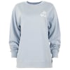 Light blue sweatshirt with ribbed cuffs and hem. Features a small white logo with a turtle and the text Ron Jon on the upper left chest.