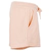 Peach-colored shorts with an elastic waistband and drawstring, featuring side pockets.