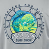 Graphic of a fish with the text Salty Crew and Ron Jon Surf Shop surrounded by a circular design with Thrill Seekers and Risk Takers.
