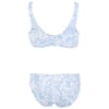 Light blue and white floral-patterned bikini set with a scoop neck top and matching bottoms, displayed on a plain white background.