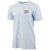 Light blue T-shirt featuring a small red and black graphic on the left chest area.