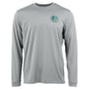 Gray long-sleeve t-shirt with a small logo on the left chest depicting a deep sea fish.