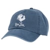Blue baseball cap with an embroidered white rooster and RON JON text on the front.