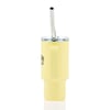 Yellow insulated travel mug with a handle and stainless steel straw, featuring a brand logo on the side.