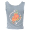 Light blue sleeveless tank top featuring a floral graphic and the text O'Neill Surf Company Ron Jon Surf Shop encircling two white surfboards.