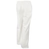 White sweatpants with an elastic waistband and straight legs, displayed against a white background.