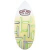 A Ron Jon Surf Shop skimboard with a white and yellow-green background, featuring a geometric pattern of vertical and horizontal lines in black, white, and green.