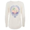Long-sleeve off-white shirt with a graphic on the back. The design features a sunset, palm trees, and the text Cocoa Beach, Florida, Ron Jon Surf Shop.