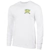 White long-sleeve shirt with a small green and yellow graphic on the left chest.