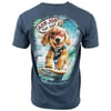 T-shirt featuring a cartoon dog surfing with sunglasses and a life vest. It includes the text Ron Jon Surf Shop and Cocoa Beach, FL.