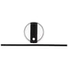 A round clear tumbler lid with a black sliding cover and a straw hole, shown above a straight black reusable straw on a white background.