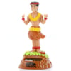 A plastic hula dancer figurine with a lei and grass skirt stands on a base labeled “Ron Jon Surf Shop.”.