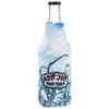 A beverage bottle wrapped in a Ron Jon Surf Shop neoprene sleeve featuring a blue wave design and cloudy sky background.