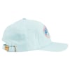 Light blue baseball cap with an adjustable strap and brass buckle at the back, featuring a multicolored patch on the side.