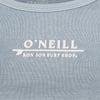 Close-up of a blue ribbed fabric featuring the white printed text O'NEILL above RON JON SURF SHOP.