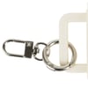 Close-up of a silver metal keychain clasp attached to a cream plastic handle.