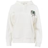 A white hooded sweatshirt with white drawstrings, front pocket, and Orlando Florida text with a green palm tree graphic on the left chest.