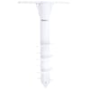 A white plastic ground anchor with a spiral design and two handles at the top for turning into the ground.