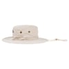 A beige wide-brimmed hat with ventilation eyelets on the side and an adjustable chin strap.