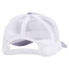 A gray and white mesh trucker cap with an adjustable snapback is shown from the back.