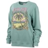 Green sweatshirt featuring a Ron Jon Tropical Escape Surf Shop design with a beach scene, palm trees, and flowers.