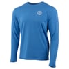 Blue long-sleeve rash guard with a small circular logo on the chest.