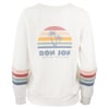 White sweatshirt with rainbow stripes and palm trees in a circle. Text reads RON JON OCEAN CITY, MD. Sleeves have matching colored stripes near the cuffs.