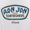 T-shirt with Ron Jon Surfboards logo, featuring blue and black text inside an oval shape, and the word Orlando below.