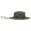 Olive green wide-brimmed hat with chin strap and ventilation eyelets on the side.