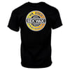 Black T-shirt featuring a large circular Mr. Zogs Sex Wax logo and slogan printed on the back in white, yellow, and black.