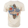 Beige T-shirt featuring a surfboard with flowers and text reading Ron Jon Surf Shop and Key West.
