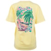 Yellow T-shirt with a colorful beach scene, surfboards, palm trees, flowers, and the text Ron Jon printed on the back.