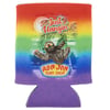 A rainbow gradient can cooler featuring a sloth wearing sunglasses, text reading Just Hangin, a palm tree, and Ron Jon Surf Shop logo at the bottom.