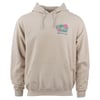 Beige hooded sweatshirt with a front pocket, featuring a small Ron Jon graphic and Panama City Beach text on the upper left chest area.