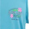 Blue tank top featuring a Ron Jon Surf Shop Cocoa Beach logo with two pink hibiscus flowers and green leaves.