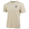 Beige t-shirt featuring a small colorful logo on the upper left chest area with text that reads Salt Life and a palm tree design.